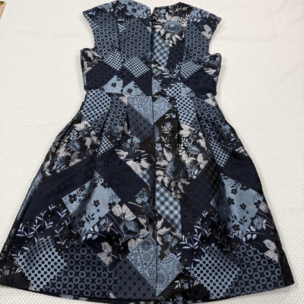 Vince Camuto Size 6 Patchwork Floral Jacquard Fit & Flare Dress Blue Black - Picture 7 of 8